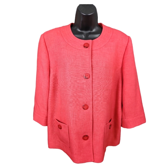 Alfred Dunner Red Textured Button-Front Jacket - Picture 2 of 9